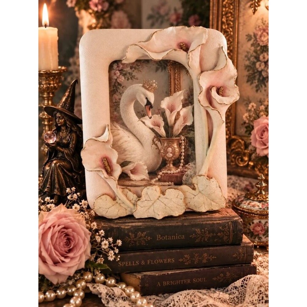 Vintage Victorian Blush light peach Ivory Calla Lily Frame – Ornate Floral Decor